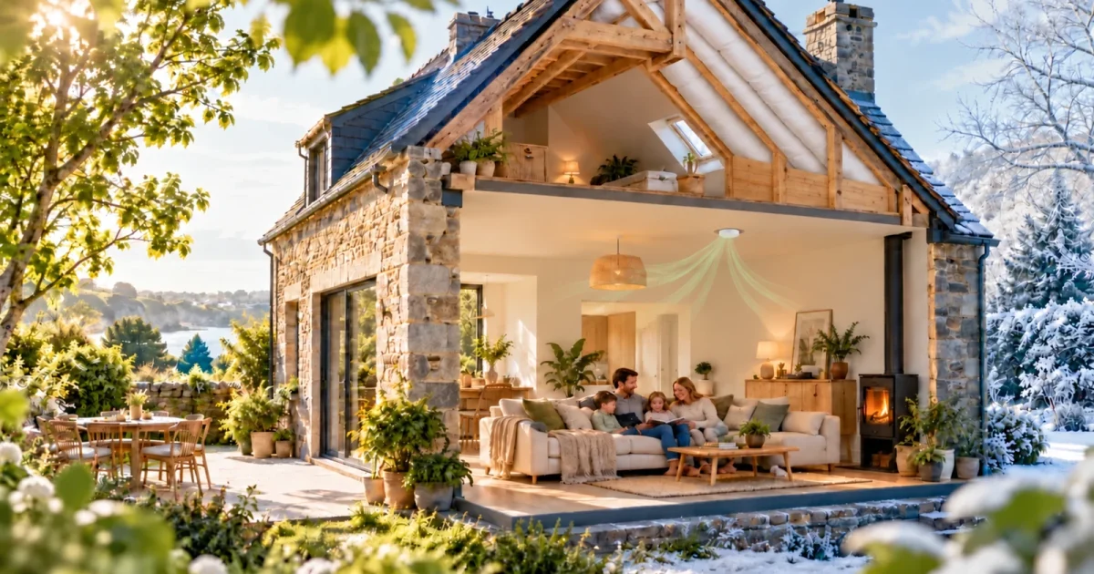 Confort thermique d’une maison en été et en hiver, avec rampants isolés en ouate de cellulose et ventilation au plafond