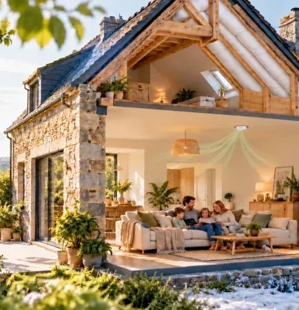 Confort thermique d’une maison en été et en hiver, avec rampants isolés en ouate de cellulose et ventilation au plafond