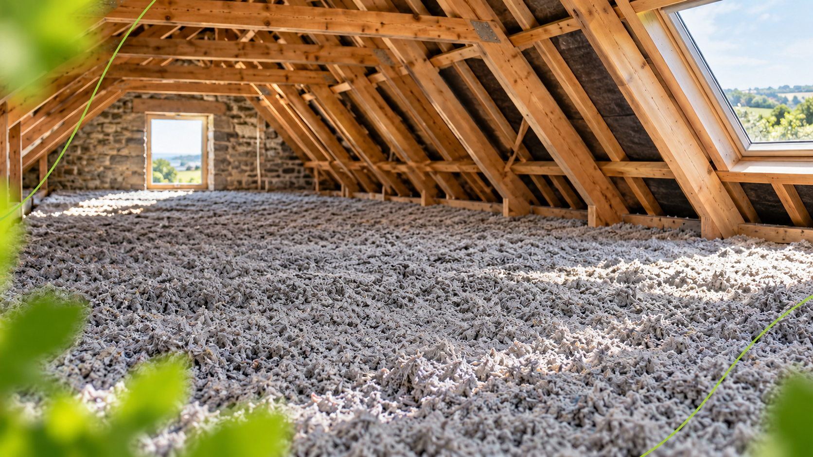 Ouate de cellulose soufflée sur le plancher de combles perdus